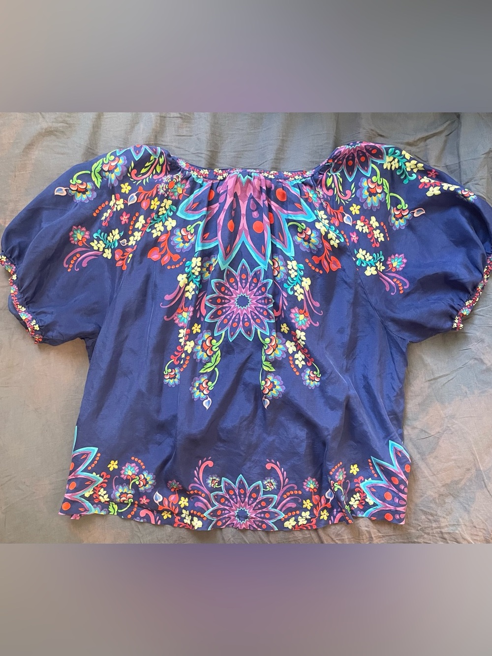Johnny Was Navy Floral Embroidered Peasant Blouse - Picture 2 of 4